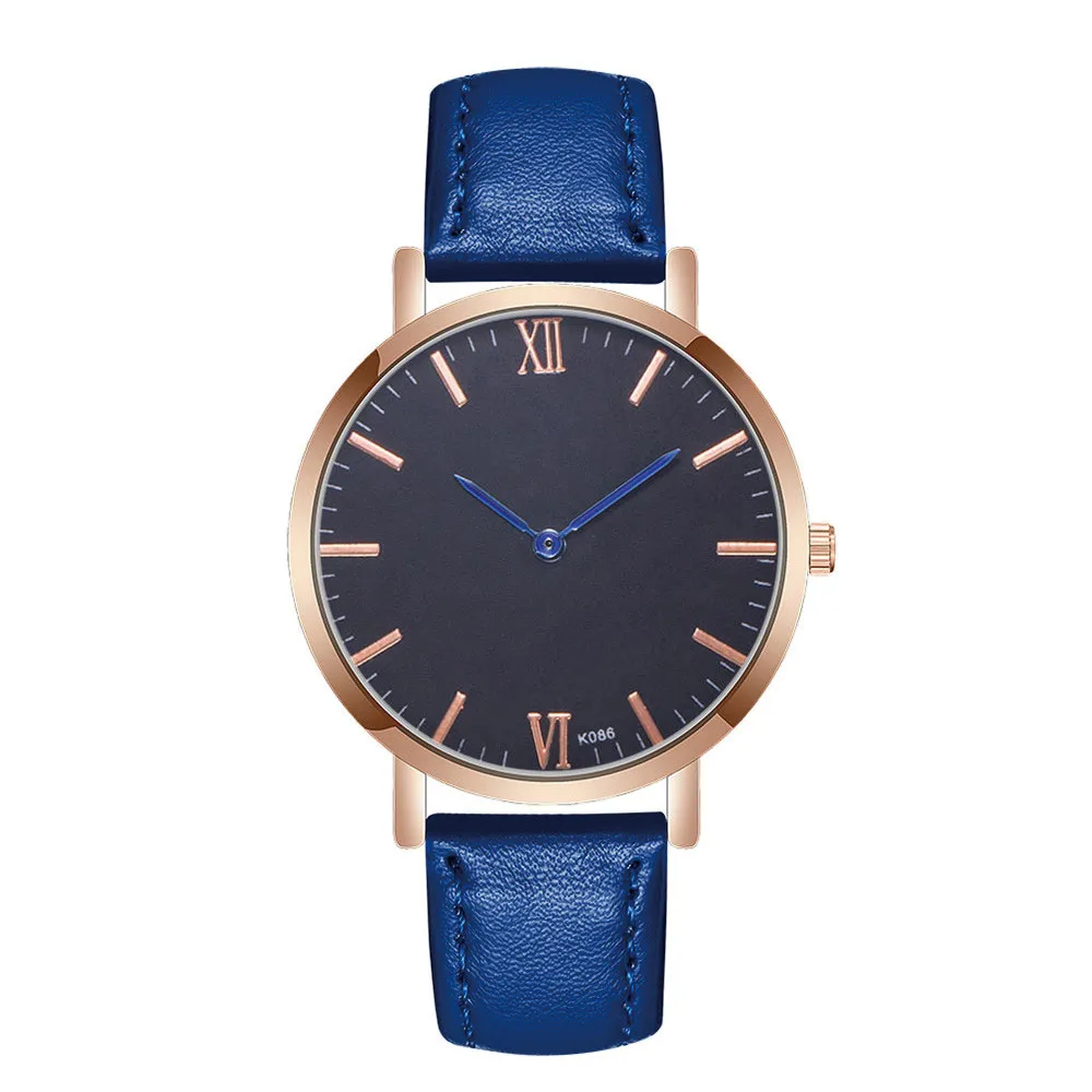 

2018 Men PU watches #K086 Rose Gold Blue Luxury Flower Dial pu leather&Stainless Steel quartz wrist watches montre homme A80
