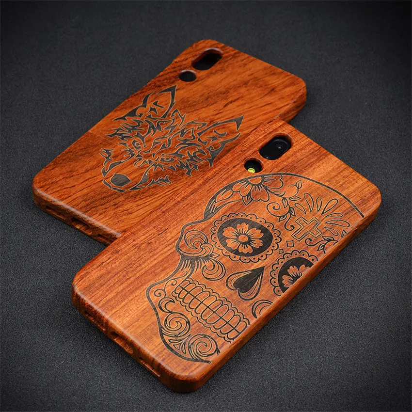 

For Huawei P20 Pro Case Carved Skull Natural Wood Bamboo Cover for Huawei P20 P20 Lite Full Protection Wood Phone Cases