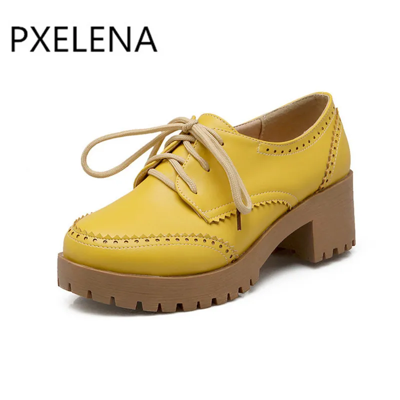 

PXELENA Hot 2017 Spring Autumn New Vintage Womens Round Toe Lace Up Brogue Oxfords Shoes Ladies Plus Size US4.5-10.5 British 006