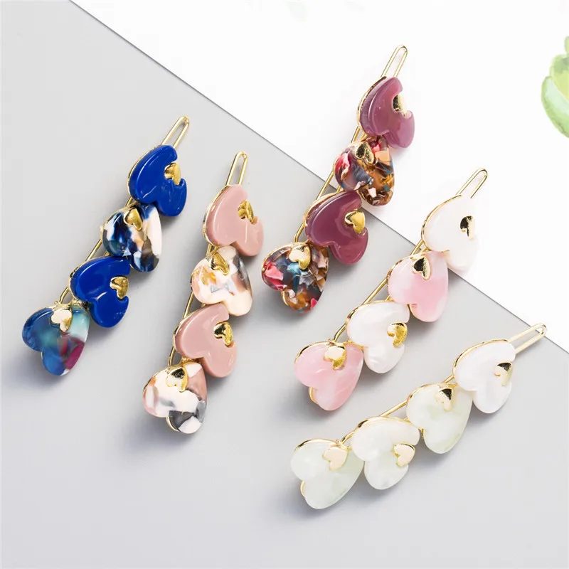 

Multi-layers Hearts Hair Clips Random Color Striped Hairpins for Girls Bohemian Acrylic Women Hair Bow Fashion Accessories FJ071