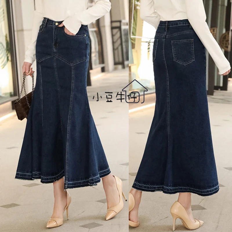 Free Shipping 2024 New Fashion Long Maxi Skirt For Women Casual Fish Tail Plus Size 26-40 High Waist Denim Mermaid Style Stretch plus size 26 34 skinny pencil jeans for women high waits streetwear legging denim pants casual letter print slim stretch jeans