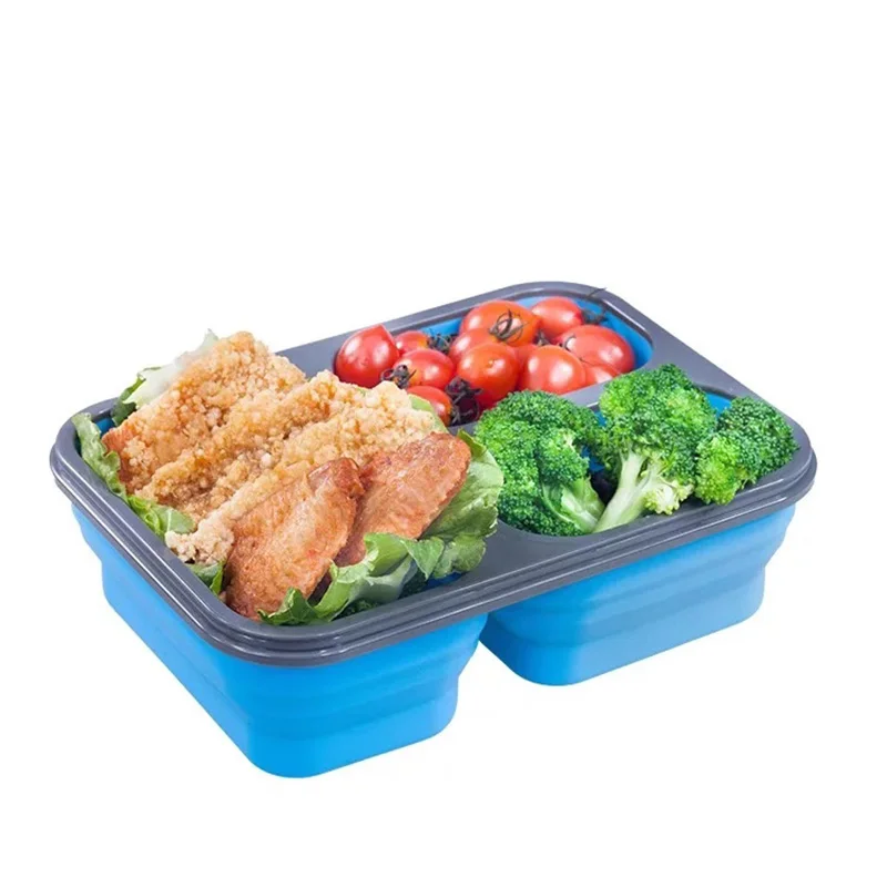 

Portable Silicone Collapsible Lunch Box Containers With Compartments Microwave Leakproof food Containe For school or Offiece