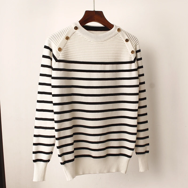 ONLYSVTER Fashion Striped Autumn Winter Pullover Women Sweater O-Neck Knitted Jumper Top Long Sleeves Female Sweater