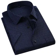 Летняя новая мужская формальная рубашка с коротким рукавом среднего возраста, русский популярный стиль, полосатые свободные, не железные, деловые повседневные мужские рубашки