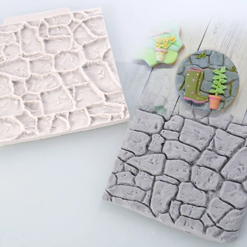 

Cross-Border for Vintage Garden Cobblestone Wall Lace Silicone Mold Simulation Bark around Side Mode Cake Mold