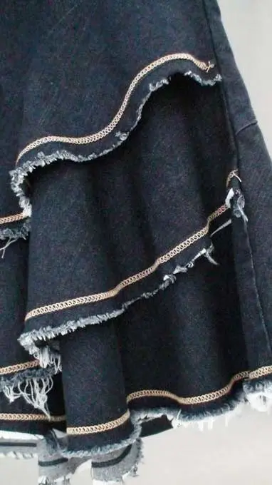 Многослойная Лоскутная Женская джинсовая юбка с оборками в пол s-образная тонкая модные с фасонным подолом Однотонная юбка женские джинсовые юбки