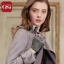 GSG женские перчатки без пальцев из овечьей кожи, черные перчатки с принтом на половину пальцев, перчатки для вождения для леди, модные перчатки на молнии с пряжкой