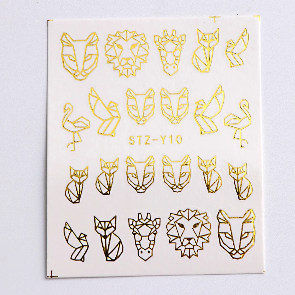 20pcs Water Decals Gold Stickers Nails Galaxy Stars Flower Vine Geometry Animal Tiger Flamingo Watermark Adhesive Sliders BEYY20