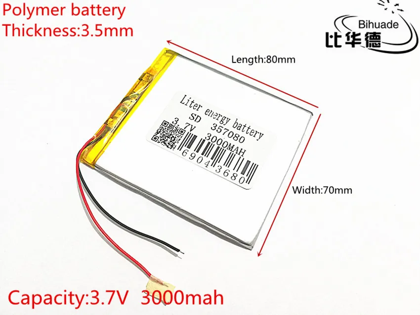

3.7 V 3000mah The 6-inch flat-panel battery polymer battery has a built-in charging battery of 357080