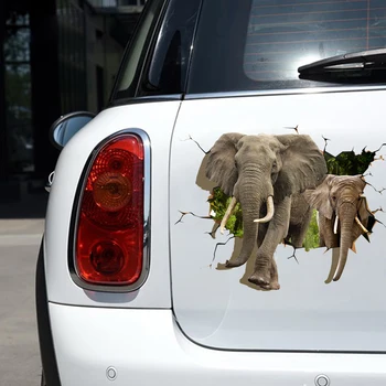 

Tancredy 50*36cm Funny 2 Elephants Cartoon Car Sticker 3D Vinyl Window Body Wall Customized Colorful Sticker Decal Car Styling