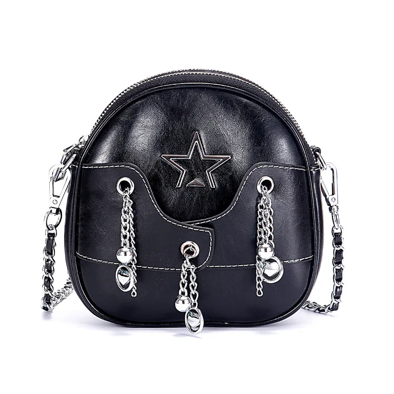 

2019 New genuine leather Brown women's Shoulder bag Small Cute Ladies handbags Chain Round Female Women Messenger Crossbody Bag