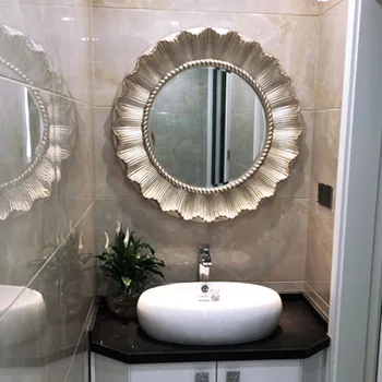 

European Circular Bathroom Mirror Sunflower Fireplace Restaurant Decorative Porch Toilet Mirror Wall Mirrors Art