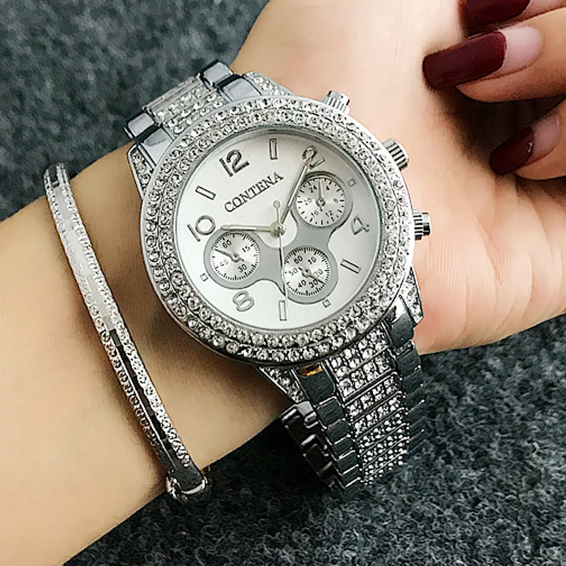 New Luxury Silver Wrist Watch Women Bling Diamonds Watches Ladies ...