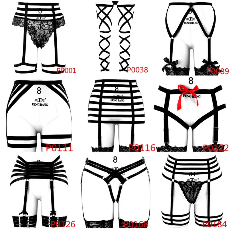 Black High Waist Garter Belts Bondage Thigh Stocking Suspender Belt Elastic Adjust Strappy Body Harness Lingerie for Women