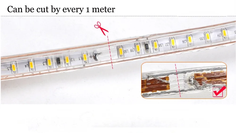 Светодиодная лента SMD 5050 220В LEDled газа водонепроницаемый гибкие бар свет 60led/М 6 М~ 25 М с вилкой ЕС открытый украшения сада