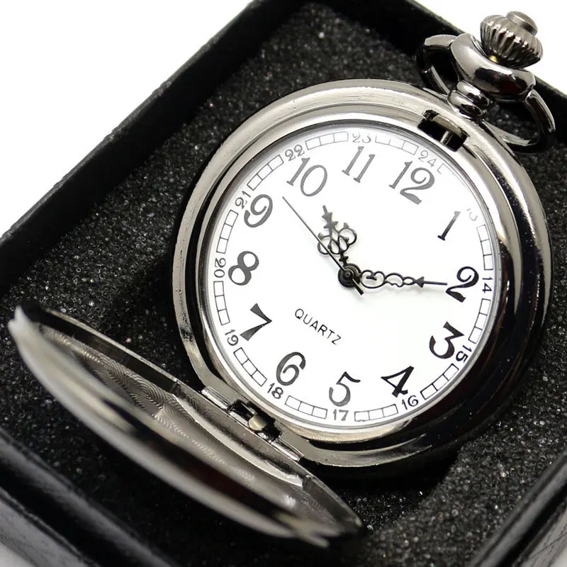 Винтажный Шарм Черный Гладкий стимпанк карманные часы ожерелье унисекс кулон часы цепь с подарочной коробкой магазин новые подарки на день рождения