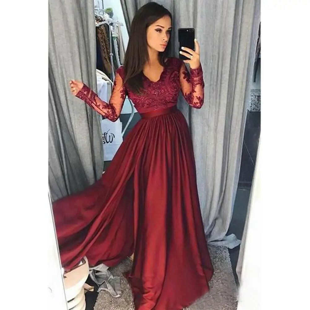 

Women Ladies Elegant Wedding Party Long Skirts Evening Bridesmaid Prom Gown Full Skirts Girls Split Bohemian High Waist Solid