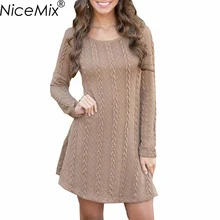 NiceMix 2019 Plus Size Sweater Dress Women Casual Long Sleeve Knitted Sweaters Dresses Female Loose Winter Dress Vestidos fashion autumn knitted dresses women casual long sleeve loose asymmetry sweater dress large size long dress vestidos