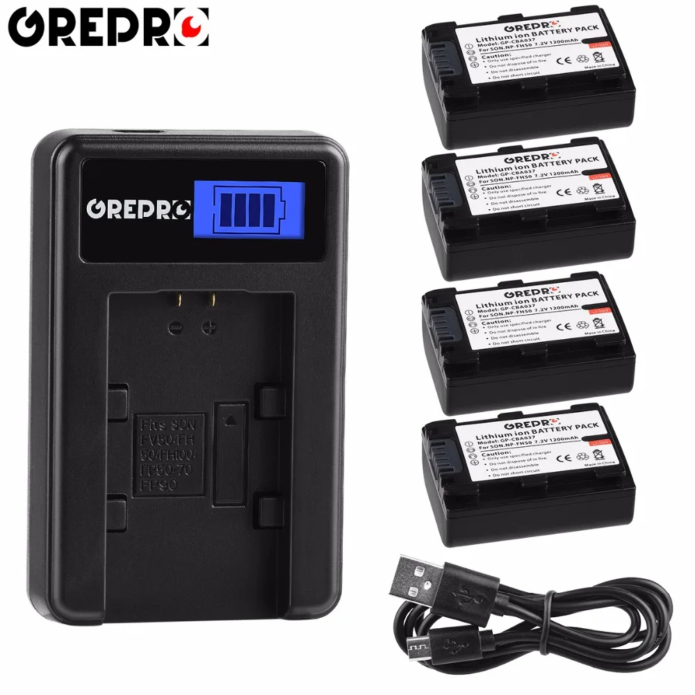 

4pcs NP-FH50 NP-FH30 NPFH50 NP FH50 Battery+LCD Charger for Sony HX1 HX100 A230 A290 A330 A390 CX100E CX500E CX520E HC9E SR11E