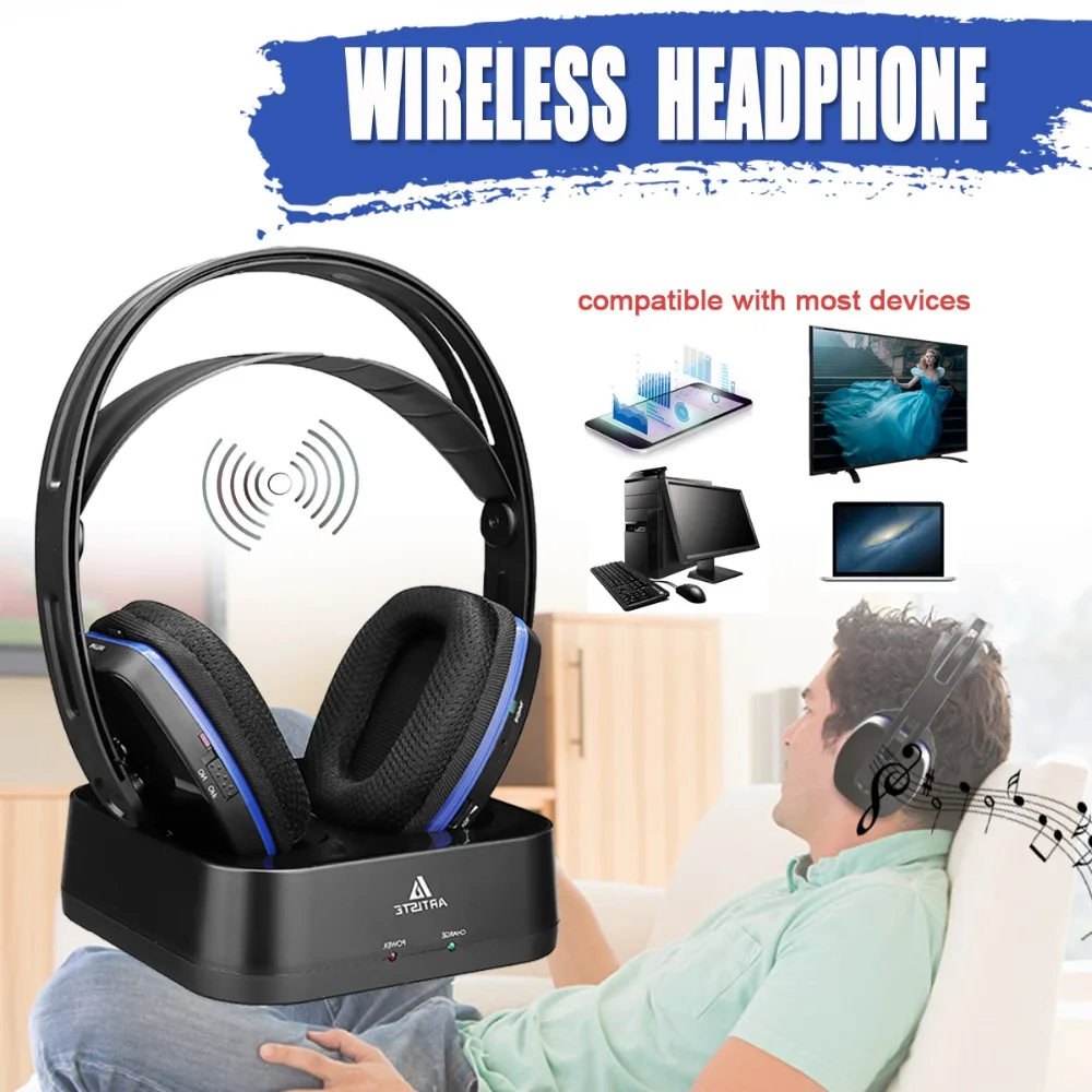 Artiste D2 2,4 ГГц HiFi Bluetooth наушники глубокий бас беспроводные телевизионные наушники с передатчиком док-станция для мобильного телефона музыка