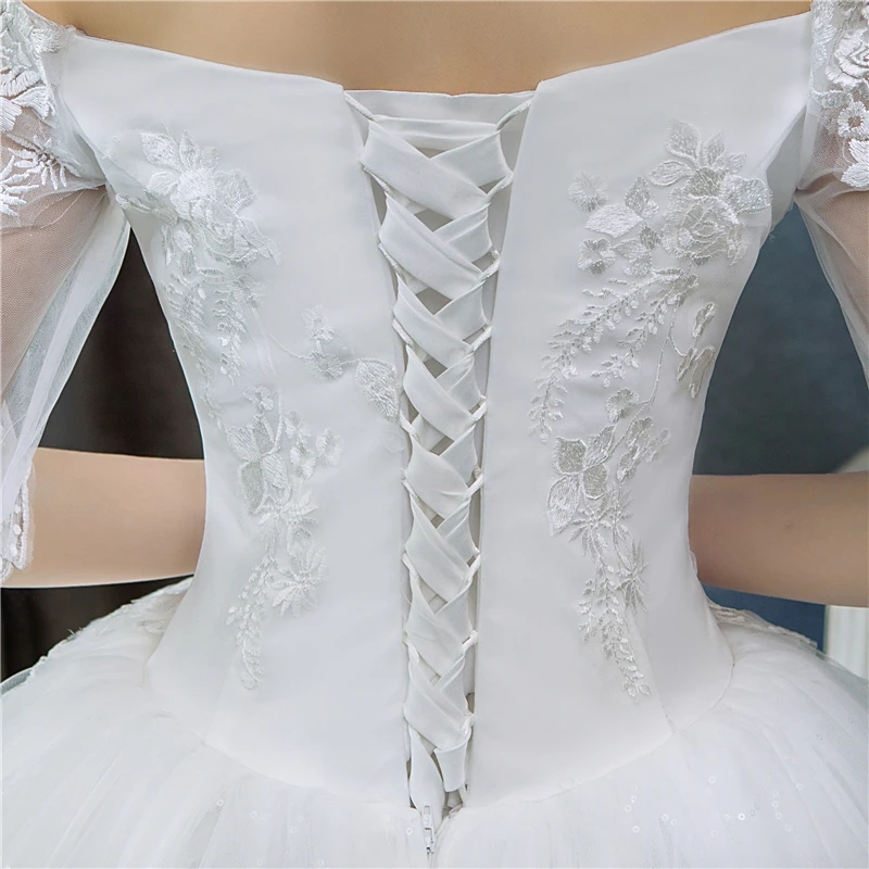 Корейский стиль Кружева Половина рукава Цветочный Принт бальное платье свадебное платье Новая мода вышивка милая estidos de noivas CC