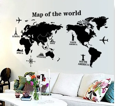 Modern World Map Wall Stickers Stencil Black Pvc Mural Decals Man Modern World Map Wall Stickers Stencil Black Pvc Mural Decals Man