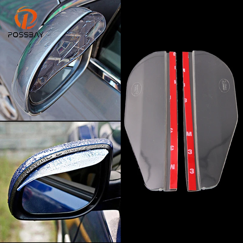 POSSBAY 2PCS Flexible Plastic Car Rain Shield Side Rear View Mirror
