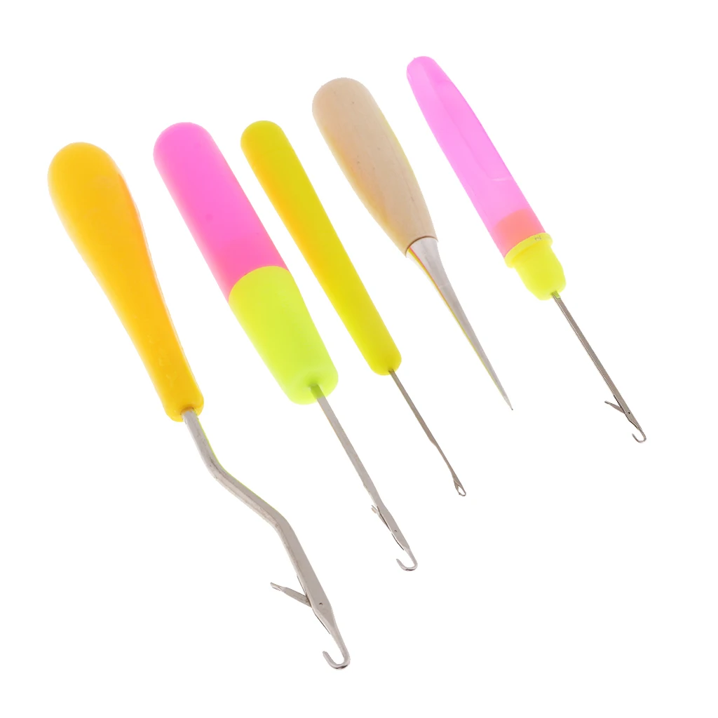5pcs Wood/Plastic Crochet Latch Hooks Lock Needles Awl for Hair/Micro Braid