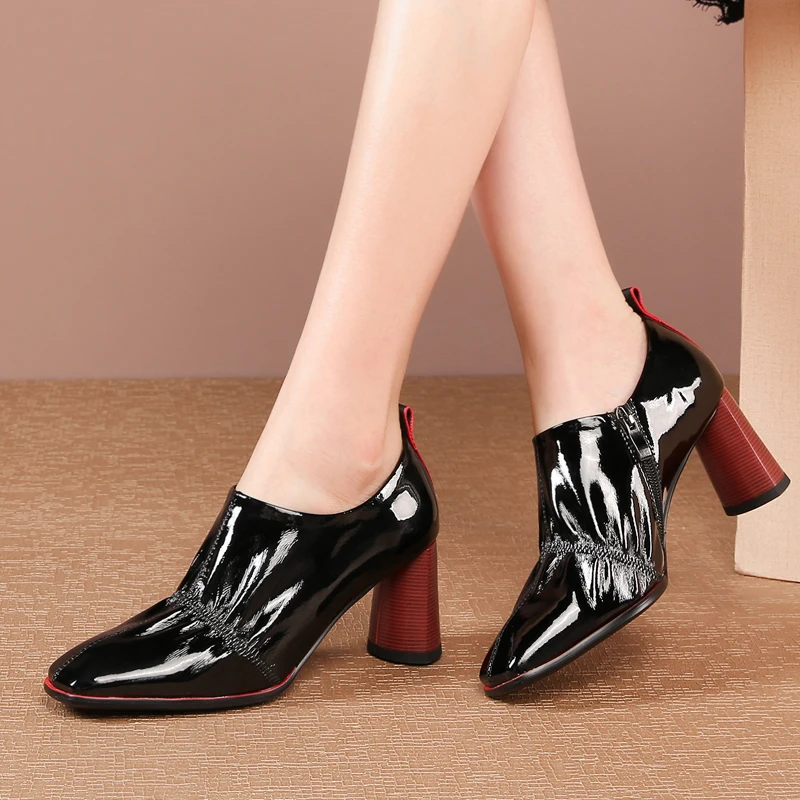 

Fashion Women Pumps Genuine Leather High Heels Party Wedding Shoes Woman Square Toe Spring Autumn Office Lady Platform Pumps