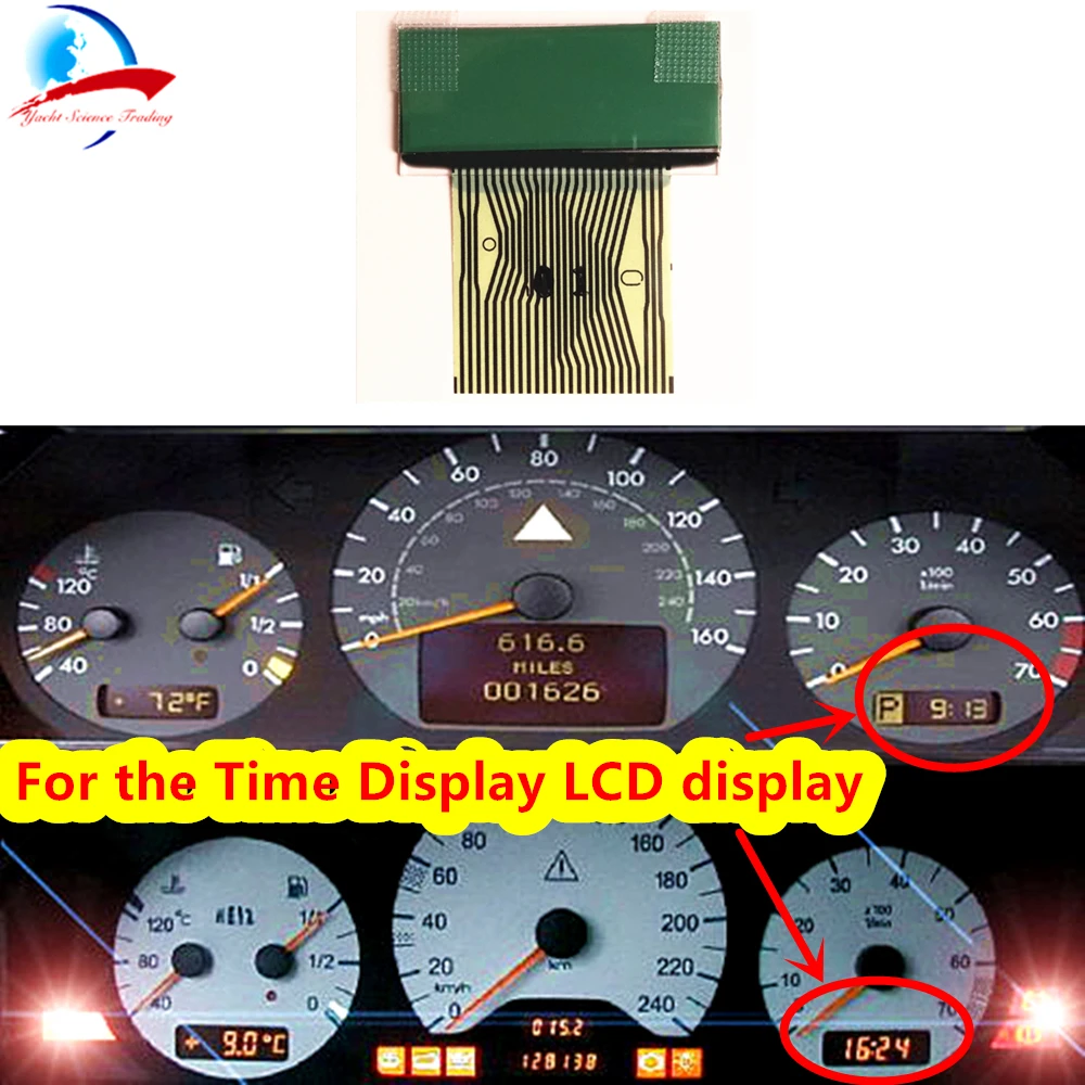 

1pcs Right Side LCD Screen Time Display & Gear Selector With Ribbon Cable for Pixel Repair for Mercedes Benz W202 W208 W210 R170