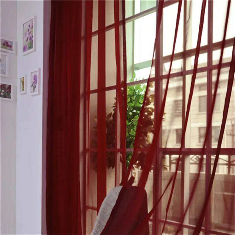 1PC Solid Curtains Vines Leaves Tulle Door Window Curtain Drape Panel Sheer Scarf Valances Home decorations #4M10 (2)