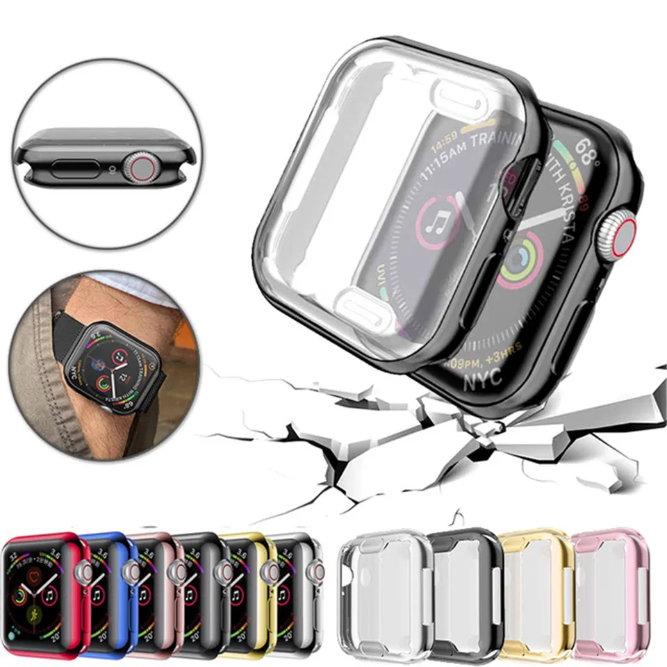 

360 Protection Slim Watch Cover Full case for Apple Watch 4 Soft Clear TPU Screen Protector shell for iWatch 4 44MM 40MM