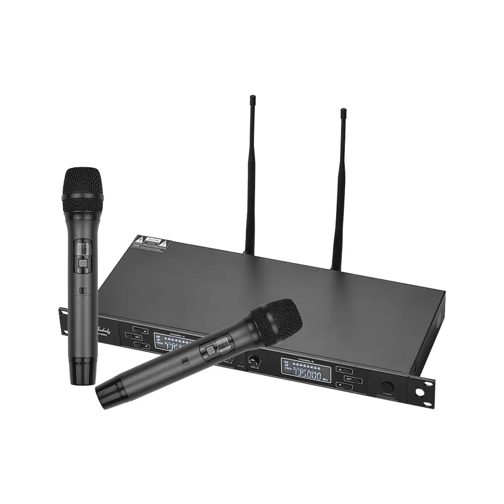Muslady U-6002 профессиональный двойной канал частоты UHF Беспроводной микрофон Системы с 2 портативный микрофон+ 1 стойку-приемник с креплением