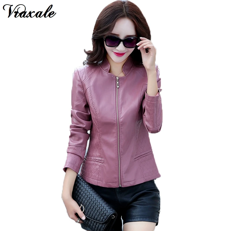 Vraxale Outono Nova Seção Curta de Couro PU Jaqueta De Couro Fino de Manga Comprida Estande Colarinho Motocicleta Jaqueta Feminina