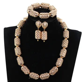 

Fashion Gold Beads Necklace African Bride Jewelry Set Nigerian Wedding Beads Jewelry Set GJ1401