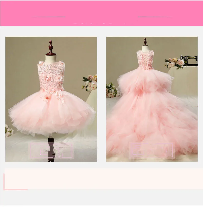 Vestidos para o Casamento Vestido de Festa de Formatura Glizt Longo Trailing Flor Meninas Rosa Tutu Floral Crianças Pageant Vestido Primeiro Comunhão 2 High Quality Mamãe e Bebê