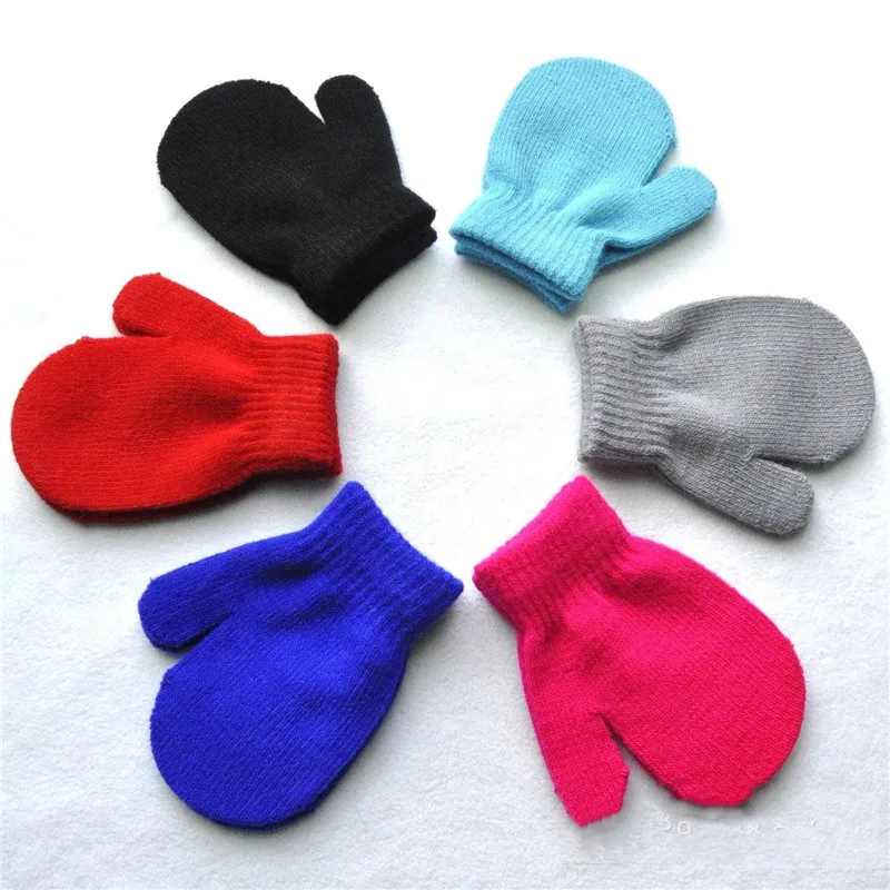 Зимние теплые детские перчатки, детские вязаные эластичные варежки, однотонные детские женские перчатки, перчатки для мальчиков, 7 цветов