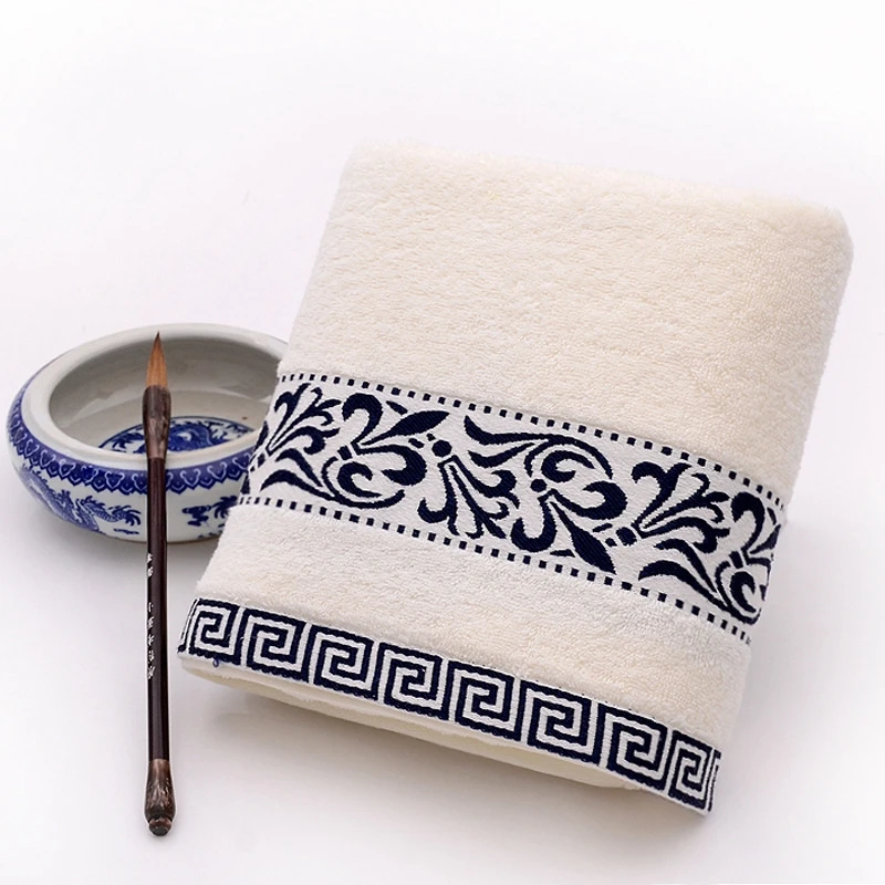 Банное полотенце с голубым и белым фарфоровым узором в китайском стиле, большое полотенце для лица, высокое качество, хлопок, мягкое удобное полотенце 70*140
