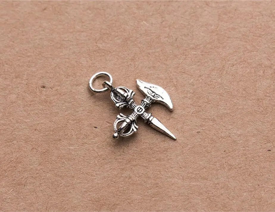 925 Sterling Silver Buddhism Tibetan Vajra Dorje Dangle DIY Pendant Charm A2912