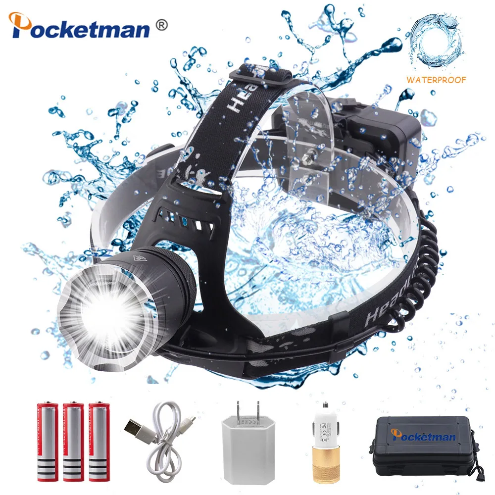 

42000LM LED Headlamp XHP70 Headlight Powerful with 3 Modes Light Rechargeable IPX-6 Waterproof Lamp Head Torch Headlamp 18650