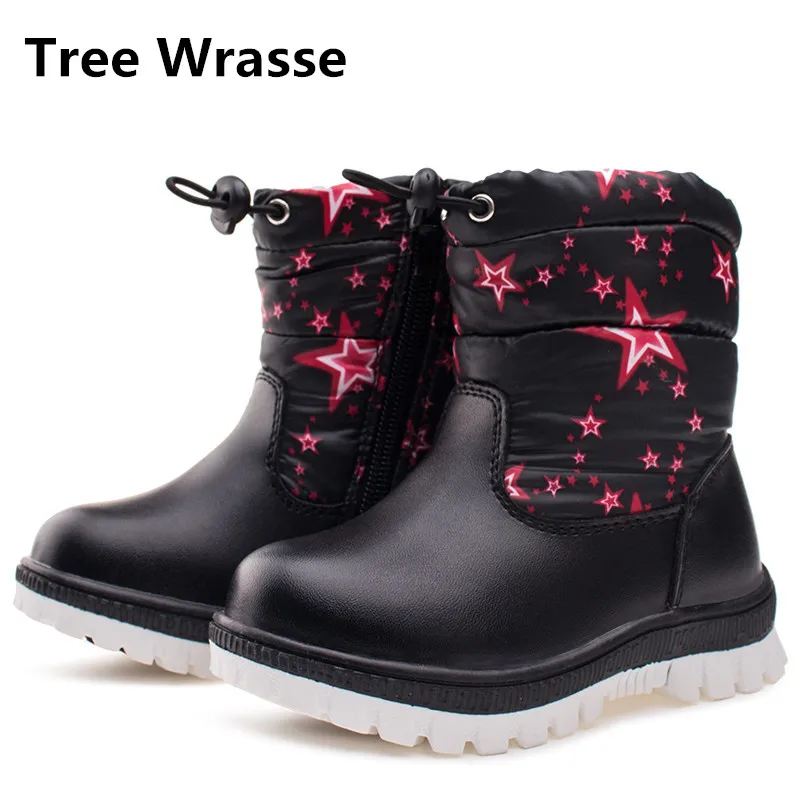 Child Kids Boys Girl Martin Snow Boots Winter Warm Fur Lined Leather Shoes 2018