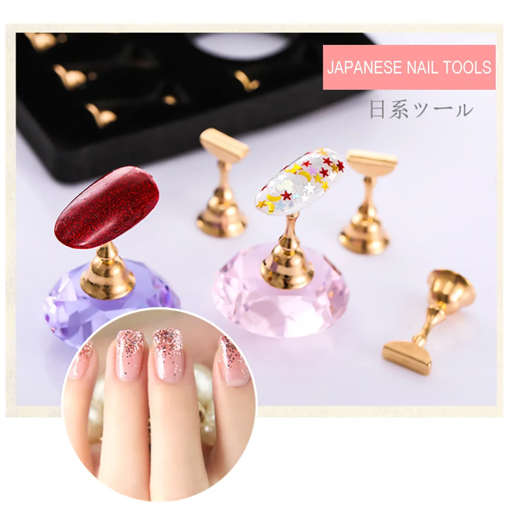 

1 set Magnetic Nail Art Practice Training Display Stand Acrylic Crystal Holders Alloy False Nail Tip DIY Showing Shelf Tools