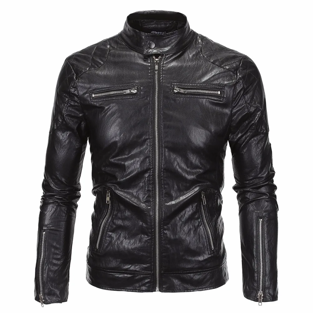 

2018 Man Retro Classic Motorcycle Streetwear Leather Jackets Slim Male Motor Riding Jacket Men's Motorbike Leather Clothes
