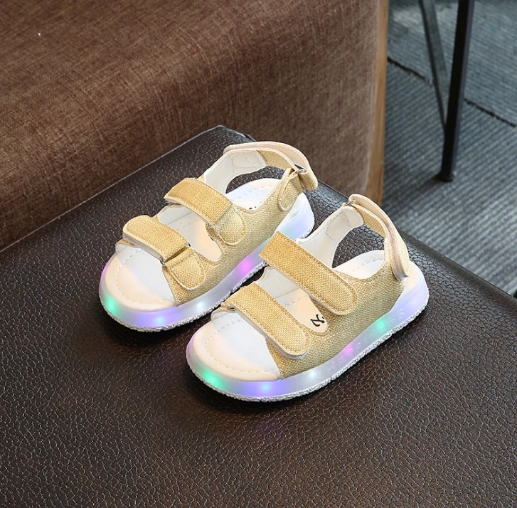 

summer new boy girls beach shoes kids casual sandals children fashion Children's LED beach light shoes PU imitation canvas shoes