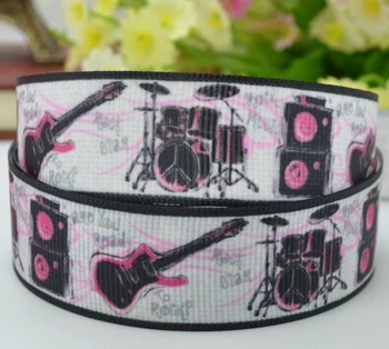 

2015 Top Fashion New 7/8" Cartoon Rock Guitar Printed Grosgrain Ribbon 100yards