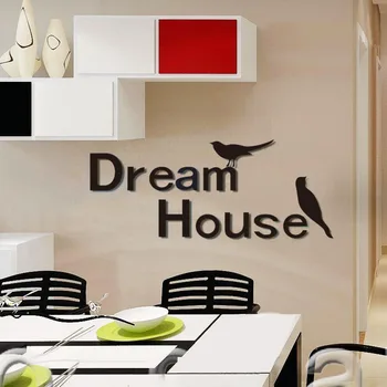 

Fashion acrylic mirror wall sticker dream house English Letters 3D self adhesive film Decals for TV wall background Home Decor