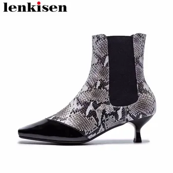 

Lenkisen original designer square toe slip on med heels free shipping autumn winter sexy women ankle concise style boots L56