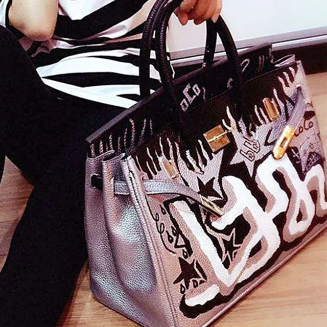 Togo Leather Luxury Handbags Women Bags Designer Art Graffiti Stree Togo Leather Luxury Handbags Women Bags Designer Art Graffiti Stree Messenger Hand Painted Bag