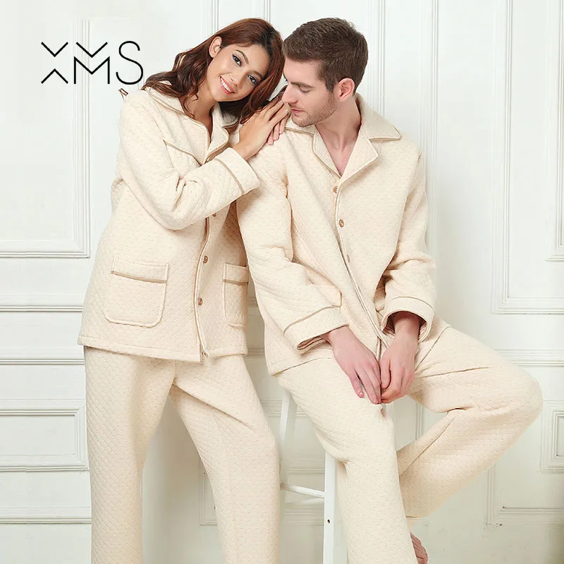 Xms 100% хлопок Для мужчин теплые пижамы, пижамы мужской пижамы Современный Мальчик Стиль ночная рубашка атласная мягкие для сна