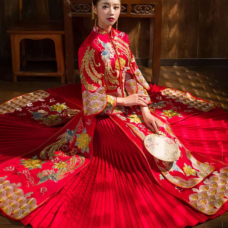 2018 г.; модные красные Cheongsam долго Qipao свадебное платье китайские традиционные платья Китай Костюмы магазине летние Для женщин сексуальные